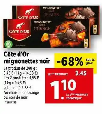 Lidl Côte d'or mignonettes noir offre