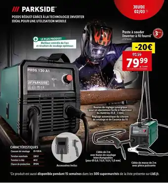 Lidl Poste à souder inverter à fil fourrée parkside offre