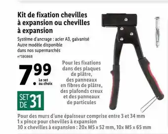 Lidl Kit de fixation chevilles à expansion ou chevilles à expansion offre