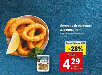 Lidl Anneaux de calamars à la romaine offre