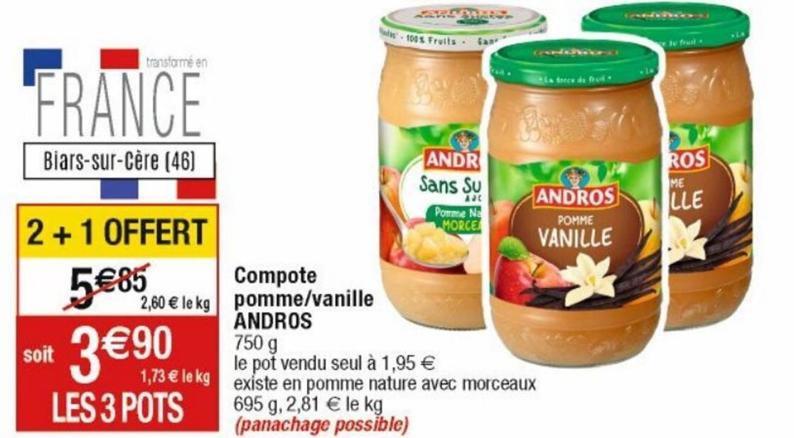 Promo Compote Pomme/Vanille Andros chez Cora
