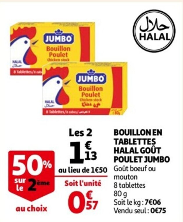 Promo Bouillon en tablettes halal goût poulet JUMBO chez Auchan