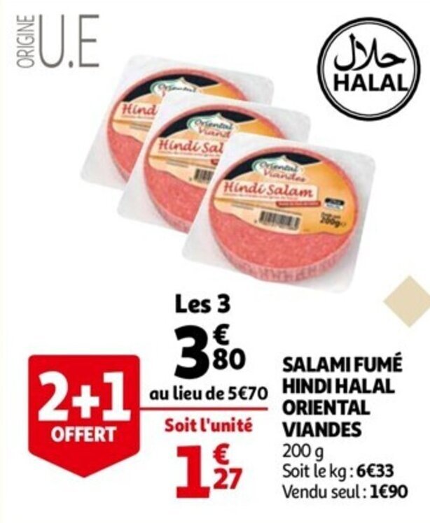 Promo Salami fumé hindi halal oriental viandes chez Auchan