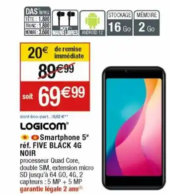 Cora x Carrefour Smartphone 5' Réf. Five Black Noir offre