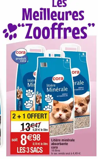 Cora x Carrefour Litière Minerale Absorbante Cora offre