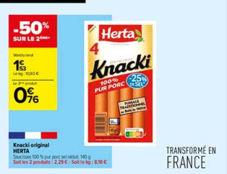 Promo Knacki original herta chez Carrefour Contact