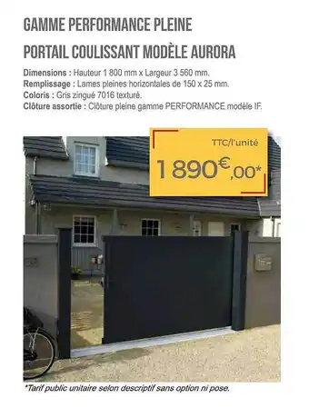 BigMat Gamme performance pleine portail coulissant modèle aurora offre