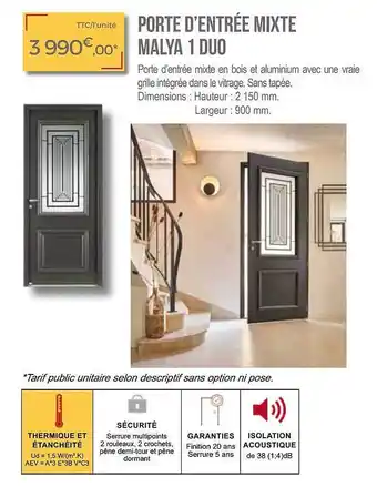 Porte d'entrée mixte malya 1 duo