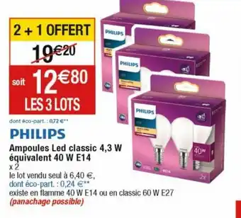 Cora x Carrefour Philips Ampoules Led Classic 4,3w equivalent 40w E14 offre