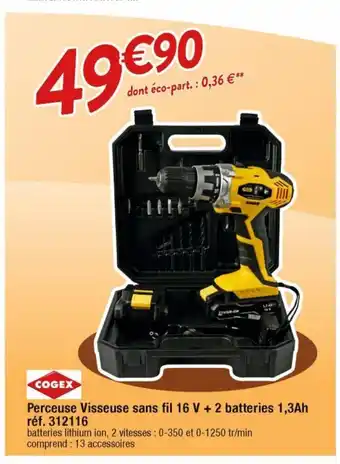 Cora x Carrefour Perceuse Visseuse sans Fil 16V +2 Batteries 1,3ah offre