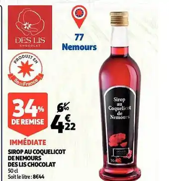 Sirop au coquelicot de nemours des lis chocolat