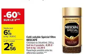Carrefour Café soluble spécial filtre nescafé offre
