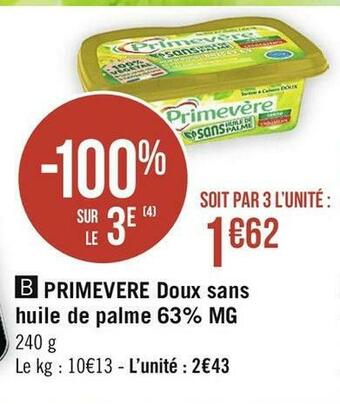 Casino Supermarchés PRIMEVERE Doux sans huile de palme 63% MG offre