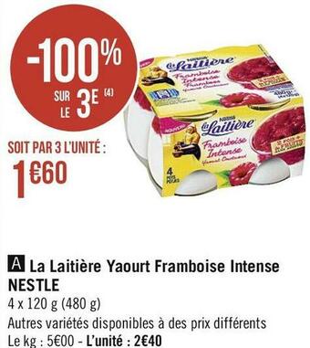 Casino Supermarchés La Laitière Yaourt Framboise Intense offre