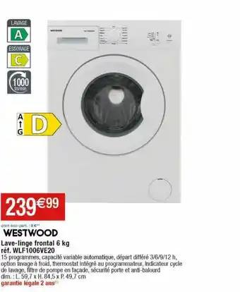 Cora x Carrefour Lave-linge frontal 6 kg westwood offre