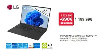 Costco Pc portable evo gram 17z90q 17 offre