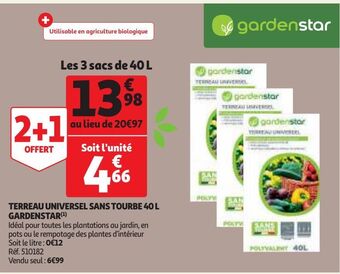 Auchan Terreau universel sans tourbe 40 l gardenstar offre