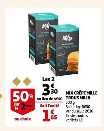 Auchan Mix crêpe mille trous milia offre