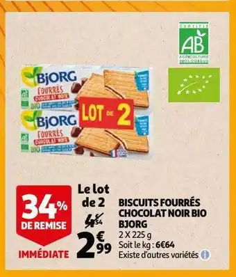Auchan Biscuits fourrés chocolat noir bio bjorg offre
