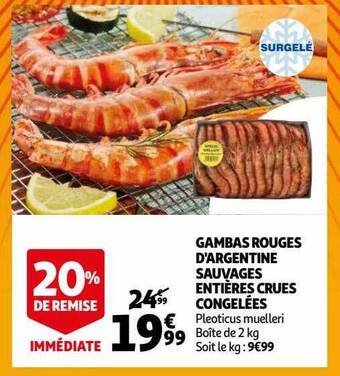Auchan Gambas rouges d'argentine sauvages entières crues congelées offre