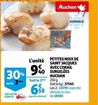Auchan Petites noix de saint jacques avec corail surgelées auchan offre