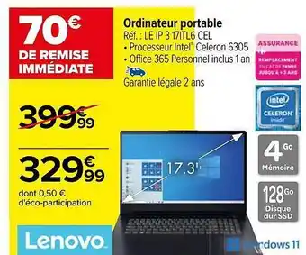 Carrefour Ordinateur portable lenovo offre