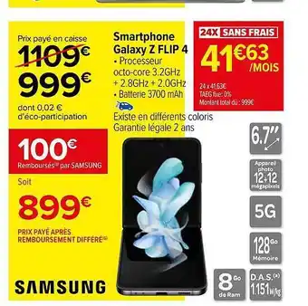 Carrefour Smartphone samsung galaxy z flip 4 offre