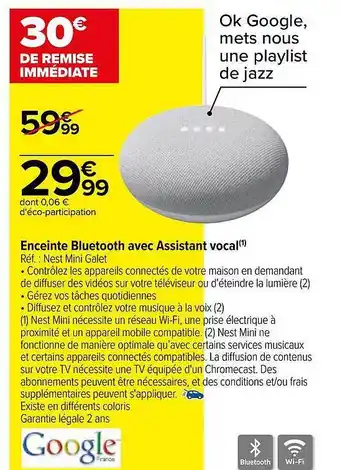 Carrefour Enceinte bluetooth avec assistant vocal offre