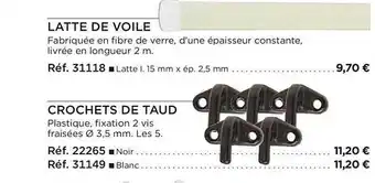 Latte de voile, crochets de taud