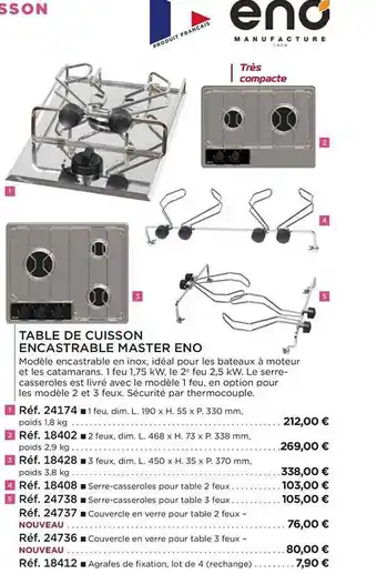 Table de cuisson encastrable master eno