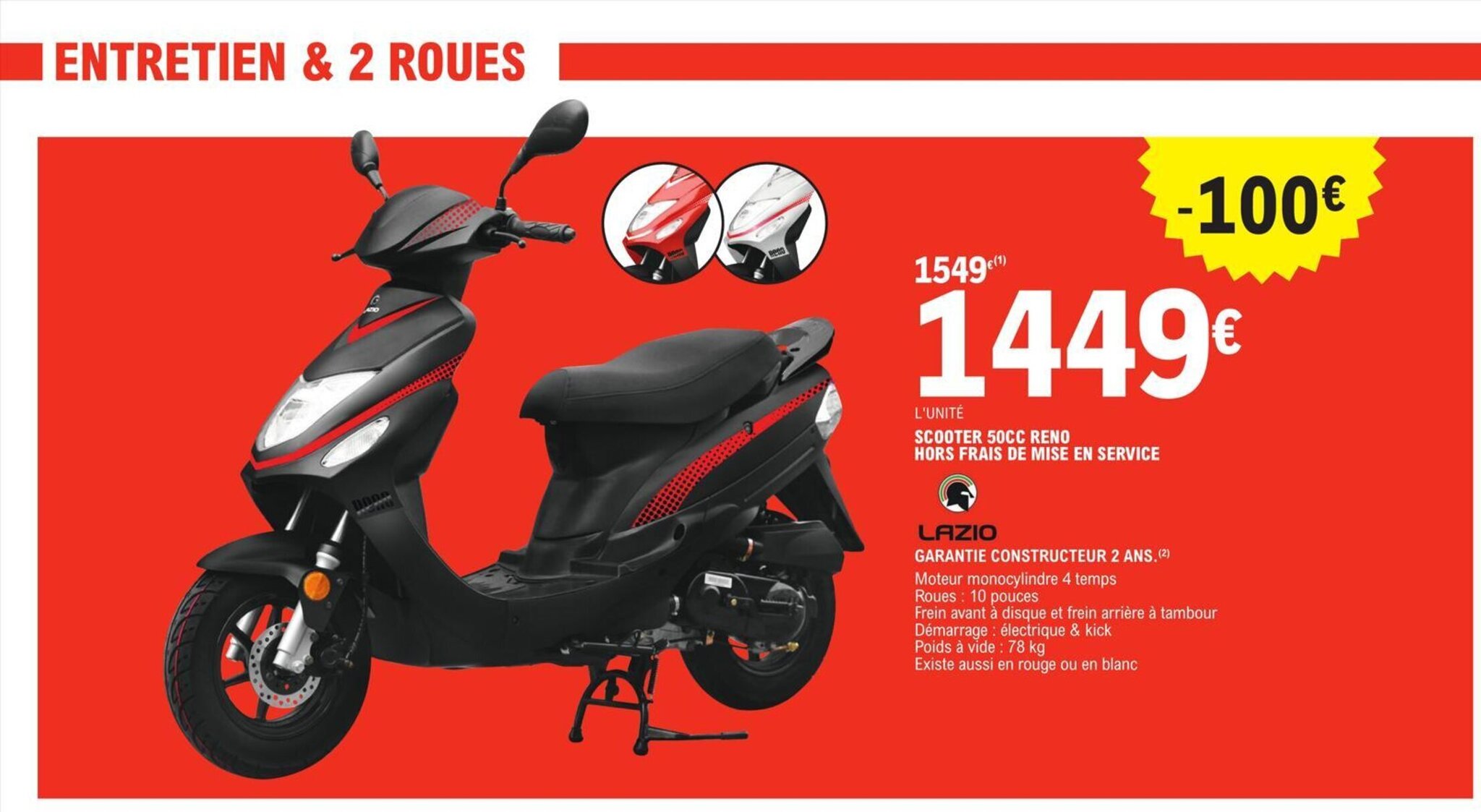 Promo Scooter 50cc Reno Hors Frais de Mise en Service chez E.Leclerc L'Auto