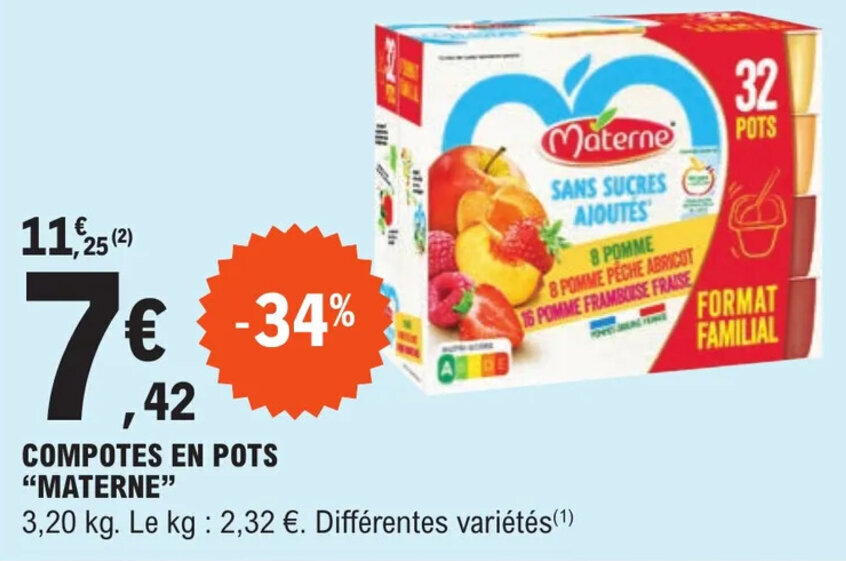 Promo Compotes En Pots "Materne" chez E.Leclerc