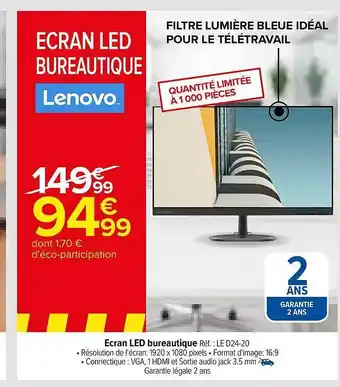 Carrefour Écran led bureautique lenovo offre