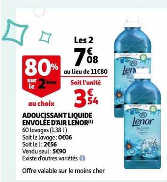 Auchan Adoucissant liquide envolée d'air lenor offre