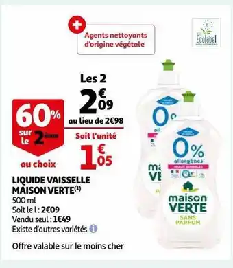 Auchan Liquide vaisselle maison verte offre
