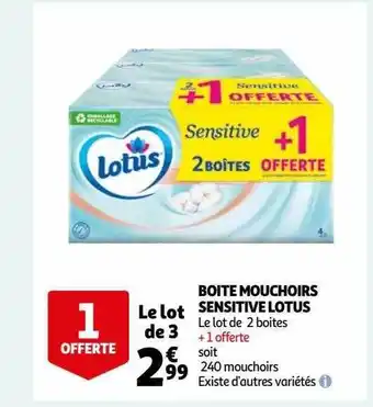Auchan Boîte mouchoirs sensitive lotus offre