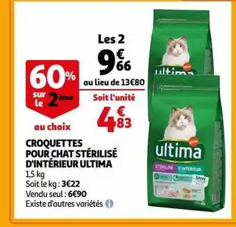Auchan Croquettes pour chat stérilisé d'intérieur ultima offre