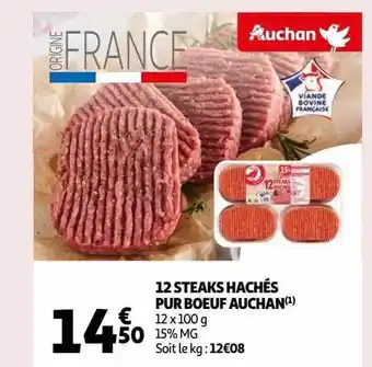 Auchan 12 steaks hachés pur bœuf auchan offre