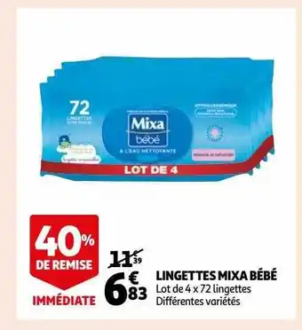 Auchan Lingettes mixa bébé offre
