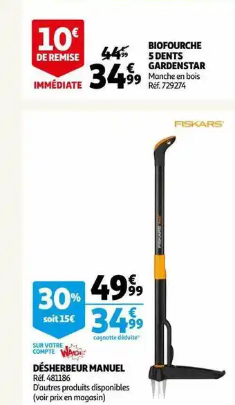 Désherbeur manuel, biofourche 5 dents gardenstar
