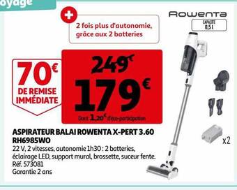 Auchan Aspirateur balai rowenta x-pert 3.60 rh6985wo offre