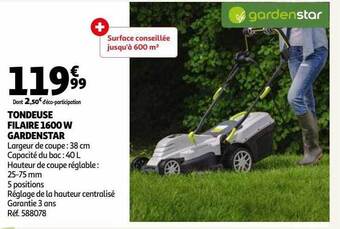 Auchan Tondeuse filaire 1600 w gardenstar offre