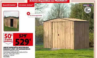 Auchan Abri de jardin métal imitation bois duramax 4,75m² + kit ancrage inclus offre