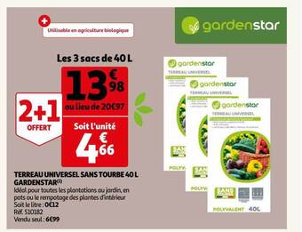 Auchan Terreau universel sans tourbe 40 l gardenstar offre