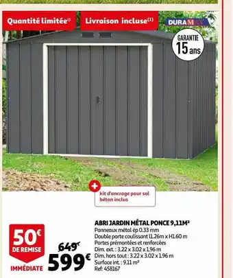 Auchan Abri jardin métal ponce 9,11 m² offre