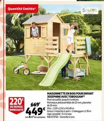 Auchan Maisonnette en bois pour enfant josephine avec toboggan offre
