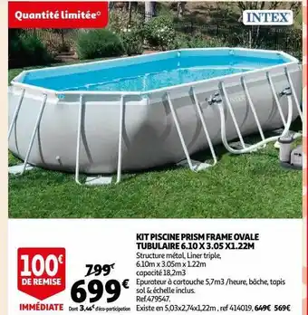 Auchan Kit piscine prism frame ovale tubulaire 6.10 x 3.05 x 1.22 m intex offre