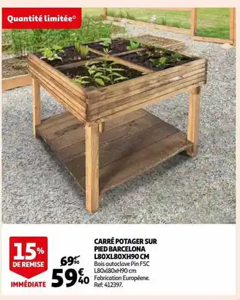 Auchan Carré potager sur pied barcelona l 80 x k 80 x h 90 cm offre