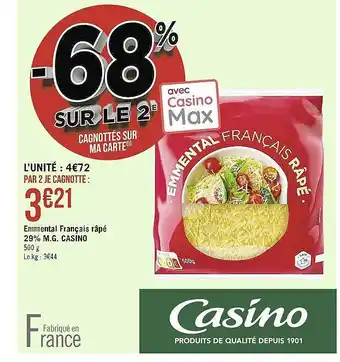 Casino Supermarchés Emmental français râpé 29% m.g. casino offre