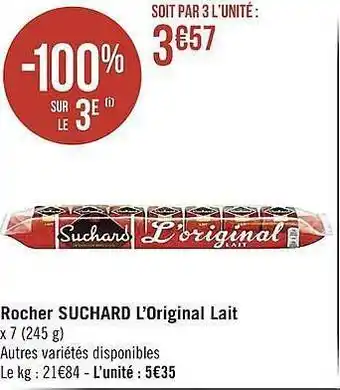 Casino Supermarchés Rocher suchard l'original lait offre
